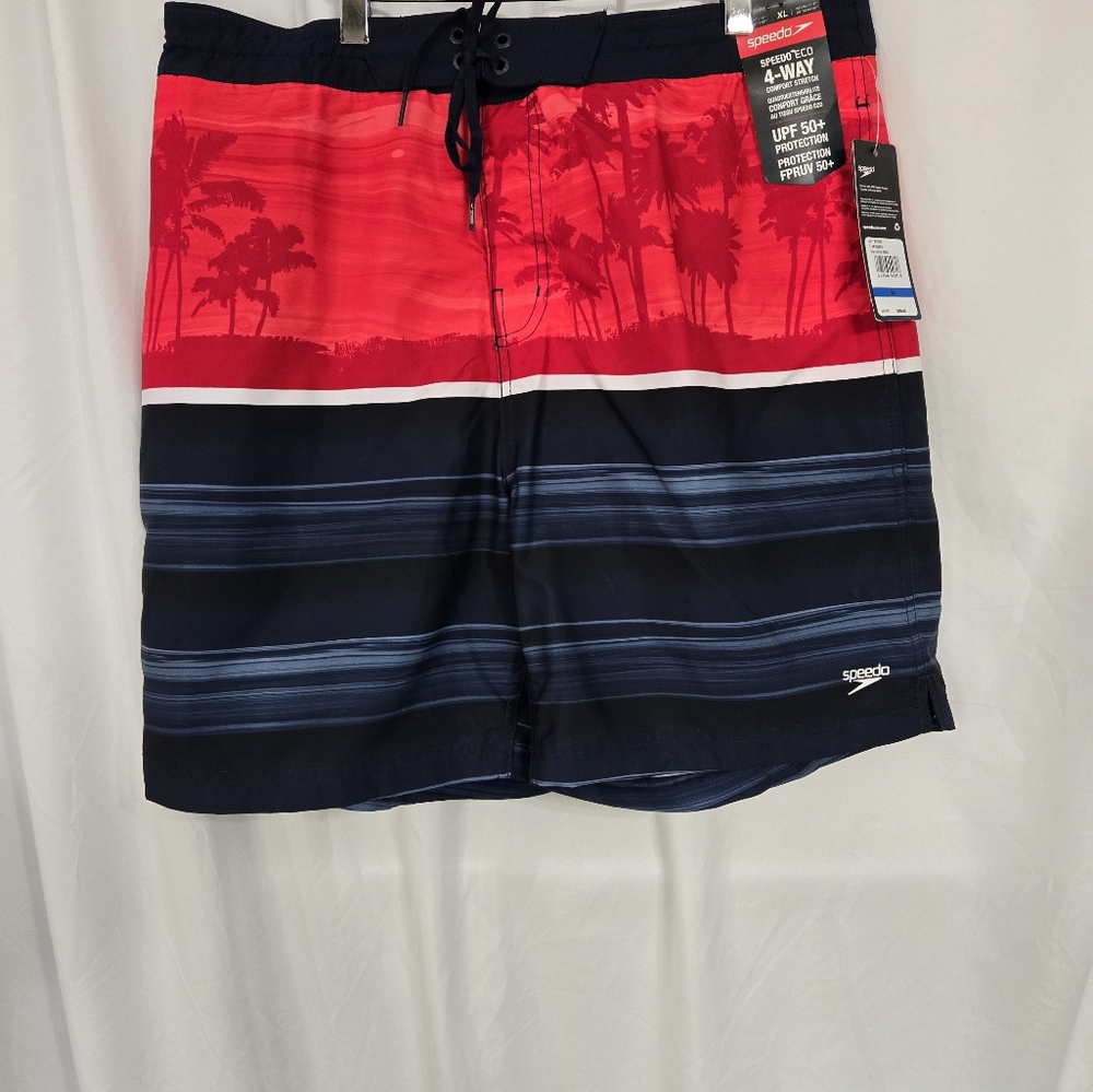 Speedo Pool New Red/Blue 4 Way Stretch Swim Trunks Size XL